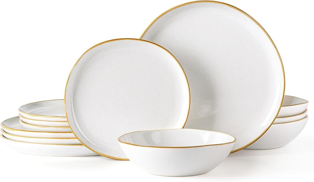 AmorArc Ceramic Dinnerware Sets for 4, 12Pcs Plates and Bowls Sets Dishes