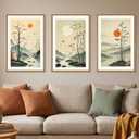 Chinoiserie Bamboo Forest Framed Canvas Wall Art Set, Nature Tree Lakes Wall Decor, Minimalist Zen Landscape Wall Painting, Watercolor Art Prints for Living Room, Bedroom, Office 16"X24"X3