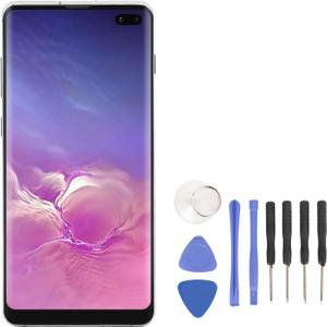 for Galaxy S10 Plus Screen Replacement LCD, Display Digitizer Assembly with Frame, Fingerprint & Repair Tool, for Galaxy S10 Plus SM N975, 6.4 Inch (Silver)