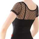 Daydance Girls Women Ballet Outfits Lace Cap Sleeve Dance Leotards for Gymnastics, Aerial Yoga, Swimming (X-Large, Black-faux 2 Piece)