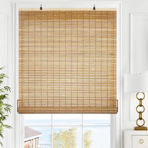 LazBlinds Cordless Bamboo Blinds, Roll Up Shades for Windows, Light Filtering Hanging Window Patio Indoor/Outdoor Porch - Blinds Size: 22 1/5'' W x 72'' H, Squirrel (BAM-KKJL-01)