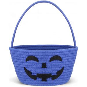 Roshtia Halloween Basket Trick-or-Treat Candy Bucket Cute Smile Pumpkin Cotton Rope Woven Pails with Handle Boo Spooky Small Bucket for Gift Baskets Empty(Blue) Roshtia Halloween Basket Trick-or-Treat Candy Bucket Cute Smile Pumpkin Cotton Rope Woven Pails with Handle Boo Spooky Small Bucket for Gift Baskets Empty(Blue)