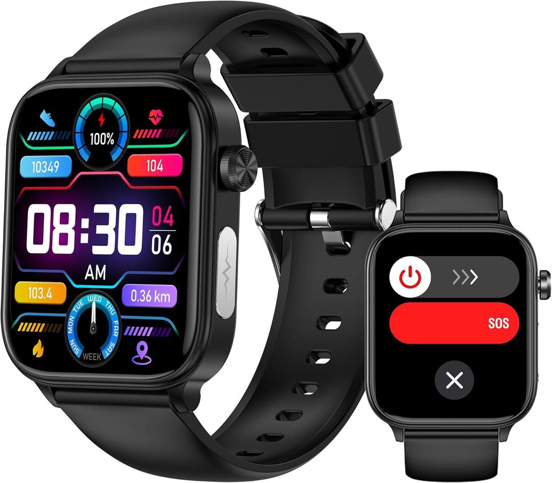 Smart Watch for Women Men (Answer/Dial) 1.96" IPS Smartwatch, 24/7 Heart Rate/Blood Oxygen/Blood Pressure/Sleep Monitor, Blood and Body Composition,100+ Sports Modes Fitness Tracker (Black)