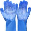 Pet Grooming Gloves, Dog Washing Gloves with High-Density Teeth, Heat Resistant Silicone Cat Hair Remover with Enhanced Five Finger Design, Bathing and Massaging for Dogs and Cats (Blue)