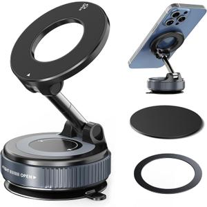 Upgrade Vacuum Magnetic Phone Holder, Phone Holders for Your Car-96LBS Ultra Suction & 360 Dual Axis Adjustment, Suction Cup Phone Mount for Car Dashboard, Gym, or Mirror Mounting