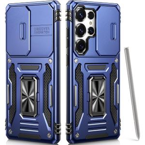 Case for Galaxy S25 Ultra with 360 Spin Stand [Magnetic Ring Stand] [Sliding Camera Cover] Military Grade Lens Protection Case for Samsung S25 Ultra 6.8", Blue