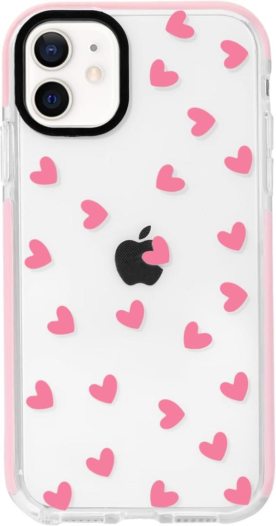 NITITOP Compatible with iPhone 11 Case Cute Clear for Women Girls Pink Love Heart Pattern Ultra Slim with Bumper Protector Soft TPU Anti-Yellow Protective Cover - Pink Heart