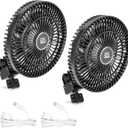 KEMIMOTO 2-Pack Golf Cart Fan with 3 Light Modes & 6-Speed, Battery Operated Fan for Golf Cart, Forklift, Compatible with EZGO Valor RXV Club Car Evolution, Fit for 0.2''-1.5'' Tube
