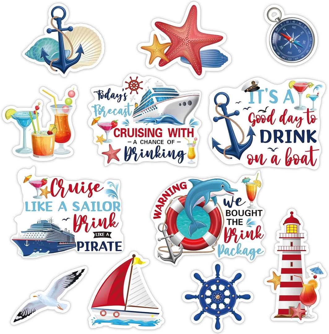 Kanayu 12 Pieces Cruise Door Magnets Decorations, Sea Navigation Ship Car Refrigerator Magnets Stickers Anchor Cruise Cabin Door Fridge Magnetic Decorations for Cabin Carnival Party