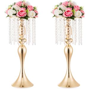 Gold Centerpieces for Table Wedding: 21.3in Crystal Flower Arrangement Stand, Gold Flower Vase, Wedding Centerpieces for Tablesfor Event, Reception, Birthday, Home Decor, 2 Pcs