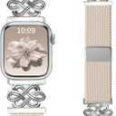 Braided Band Compatible with Apple Watch Bands 40mm 38mm 41mm 42mm 44mm 45mm 46mm 49mm, Magnetic Clasp Fabric Nylon Interlock Buckle Straps for iWatch Ultra Series 10/9/8/7/6/5/4/3/2/1/SE (Starlight)