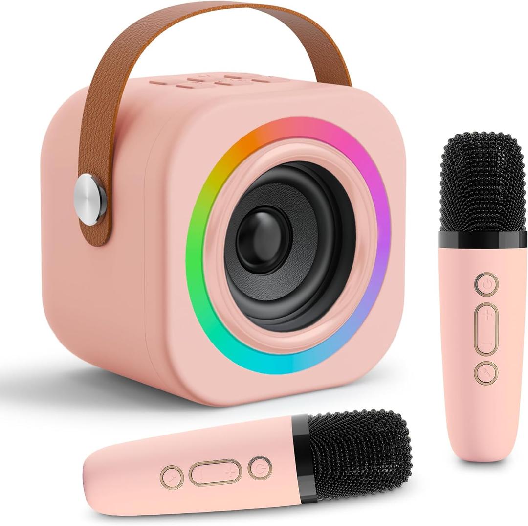 Mini Karaoke Machine for Kids with 2 Wireless Mics,TOP Singing Toys Birthday Gifts Ideas for Girls Ages 3,4,5,6,7,8,9,10,11,12+ Years Old,Great Gift Ages Girls,Boys Trend Party (pink)