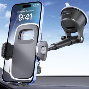 Car Phone Holder, Military Suction Cup 360 Mount with Secure Grip | Windshield dashboard mount, heat-resistant suction cup military-grade, adjustable arm, universal smartphone compatibility