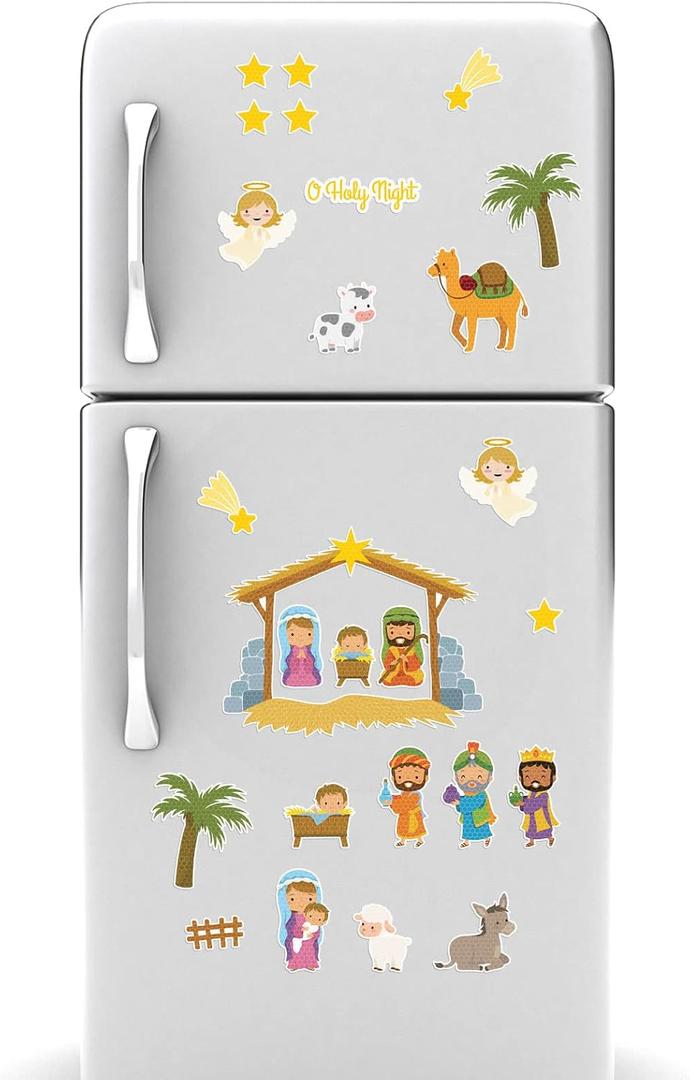 Yinder 26 Pcs Nativity Manger Scene Magnet Decal Set Magnetic Car Christmas Decorations Christmas Car Refrigerator Nativity Scene Magnets for Educational Learning Activities Door(Classic)