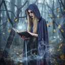 Cloak with Hood Men Renaissance Velvet Cape with Flowers and Plants Halloween Sorcerer Vampire Cosplay Witch Cloak (Black, L)