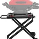 Grill Stand for Weber Q Grill Cart, BBQ Portable Grill Table for Weber Q1200 Q1000 Q2000 Q1400, Heavy-duty Trolley Collapsible Dining Table for Outdoor Camping BBQ Cooking Tailgating, Black, 2 Wheels