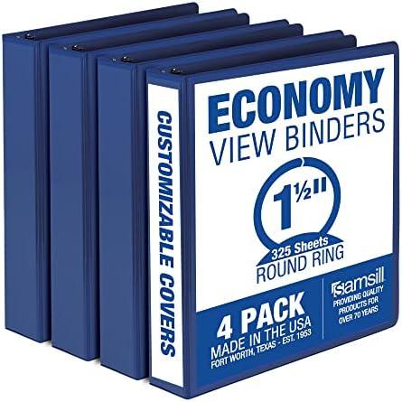 Samsill 1.5 Inch 3 Ring Binders, Made in USA, Economy Round Ring, Clear View Cover, 325 Sheet Capacity - for School, Home, Office - Blue, 2 Pack