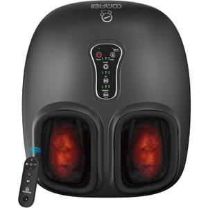 COMFIER [2026 Shiatsu Foot Massager with Heat, Kneading Rolling,Vibration, Compression,Remote Control,Foot Massage for Neuropathy,Plantar Fasciitis,Size 13 (Matte-black)