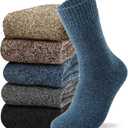 Josnown 5 Pairs Wool Socks Mens, Thick Warm Winter Thermal Cozy Boot Socks (A-black/Gray/Blue/Brown/Camel)