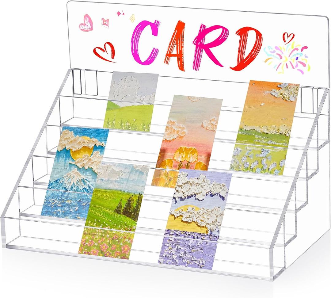 5 Tier Greeting Card Display Stand 12.5 x 7 x 9.5 Inch Clear Acrylic Portable Rack Postcard Holder Display Stand for Tabletop Counter Stamp Mail Retail Supplies (12.5''x7''x9.5'')