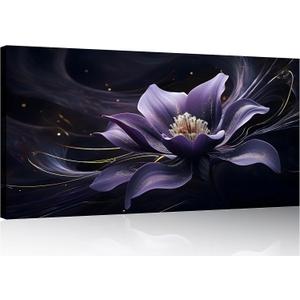 TutuBeer 1 Panel Wall Art Purple Canvas Wall Art Purple Flower with Black Swirls Print on Canvas Flower Picture for Bedroom Home Decor Living Room Stretched and Framed 8x16 inch