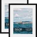 24x30 Picture Frame Set of 2, Wood Frame with Real Glass, Wide Border, 24X30 in