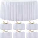 6 Pack White Round Tablecloth 60 inch Stretch Spandex Fitted Table Cloth 5FT Round Banquet Tablecloths Wrinkle Free Table Cover Stitch Circle Tablecloth with Ruffle Skirt for Party Wedding Birthday