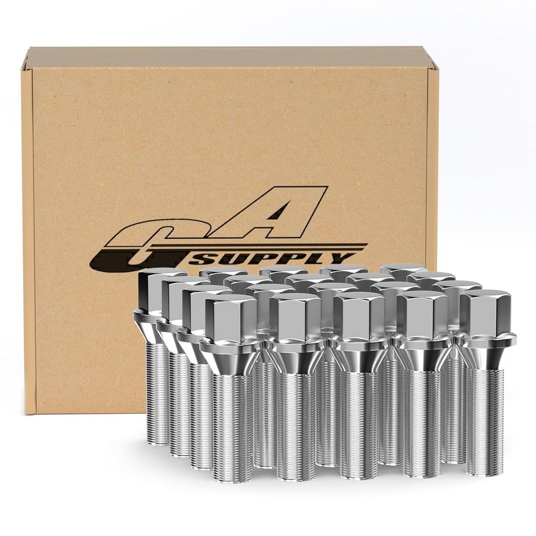 GAsupply 12X1.5 40mm Shank Lug Bolts Fit for E82 E88 E91 E92 E93 E36 E30 E90 E28 E34 E23, 20pcs Extended Wheel Bolts/Studs Chrome, 17mm Hex, Cone Seat for 15mm Aftermarket Spacer (Silver)