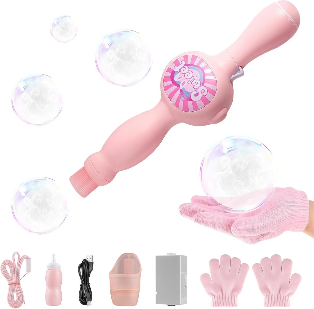 Fog Bubble Machine,Elastic Smoke Bubble Machine,Rechargeable Automatic Smoke Bubble Maker,Colorful Lights & Music,Magic Fog Bubble Wand Summer Christmas Birthday (B-Pink)
