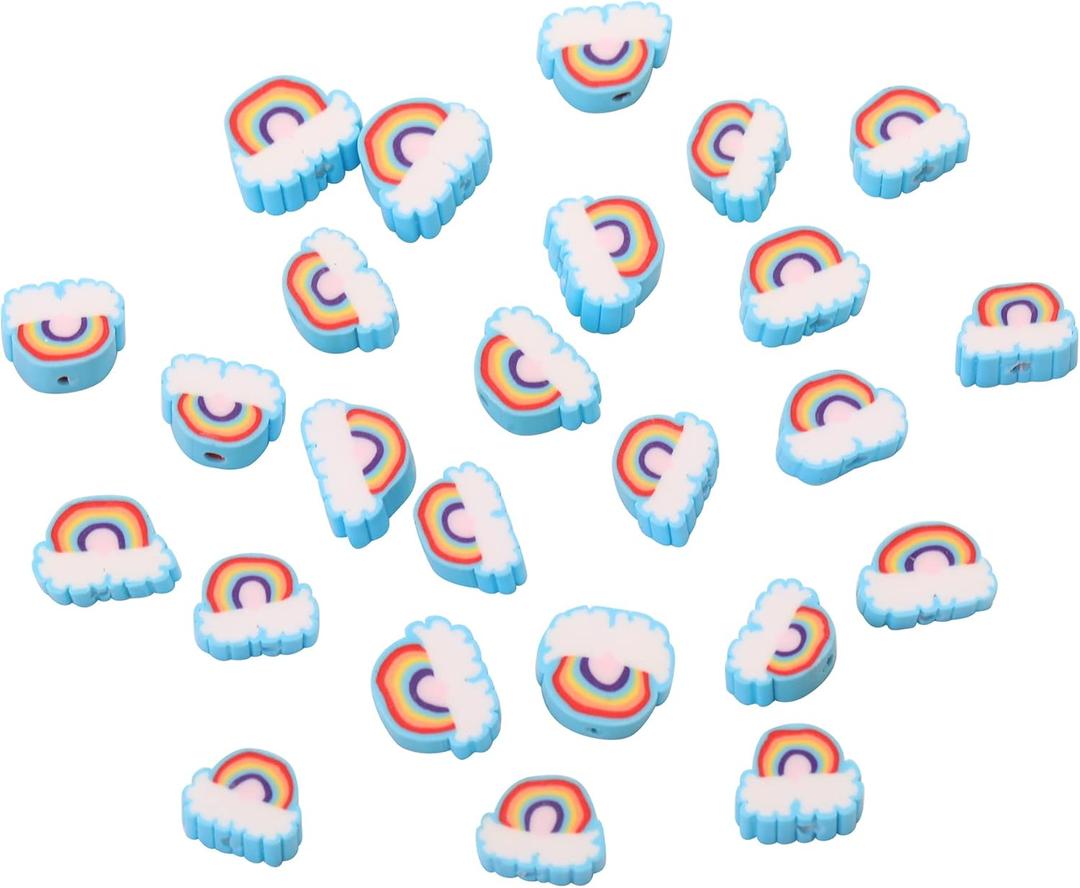 100pcs Blue Rainbow Polymer Clay Spacer Beads for Women Jewelry Making DIY Bracelet Necklace Hair Clip Accessories (Rainbow)