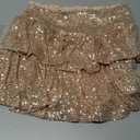 BILIKE JOMEX Womens Sequin Mini Skirt with Shorts Layered Ruffle High Waist Flowy Sparkly Glitter Skirt S