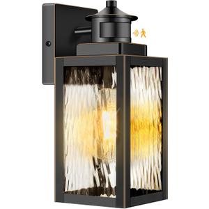 11.6" Motion Sensor Outdoor Wall Lights, Waterproof Exterior Lighting Fixtures with Water-Rippled Glass, Bronze Modern Outside Wall Sconce Lanterns for House, Porch, Garage, Patio, Bulbs Not Included