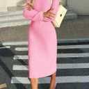 Saodimallsu Womens Long Sleeve Midi Sweater Dress Crew Neck Swiss Dot Soft Knit Casual Fall Trendy Maxi Dresses (Pink)