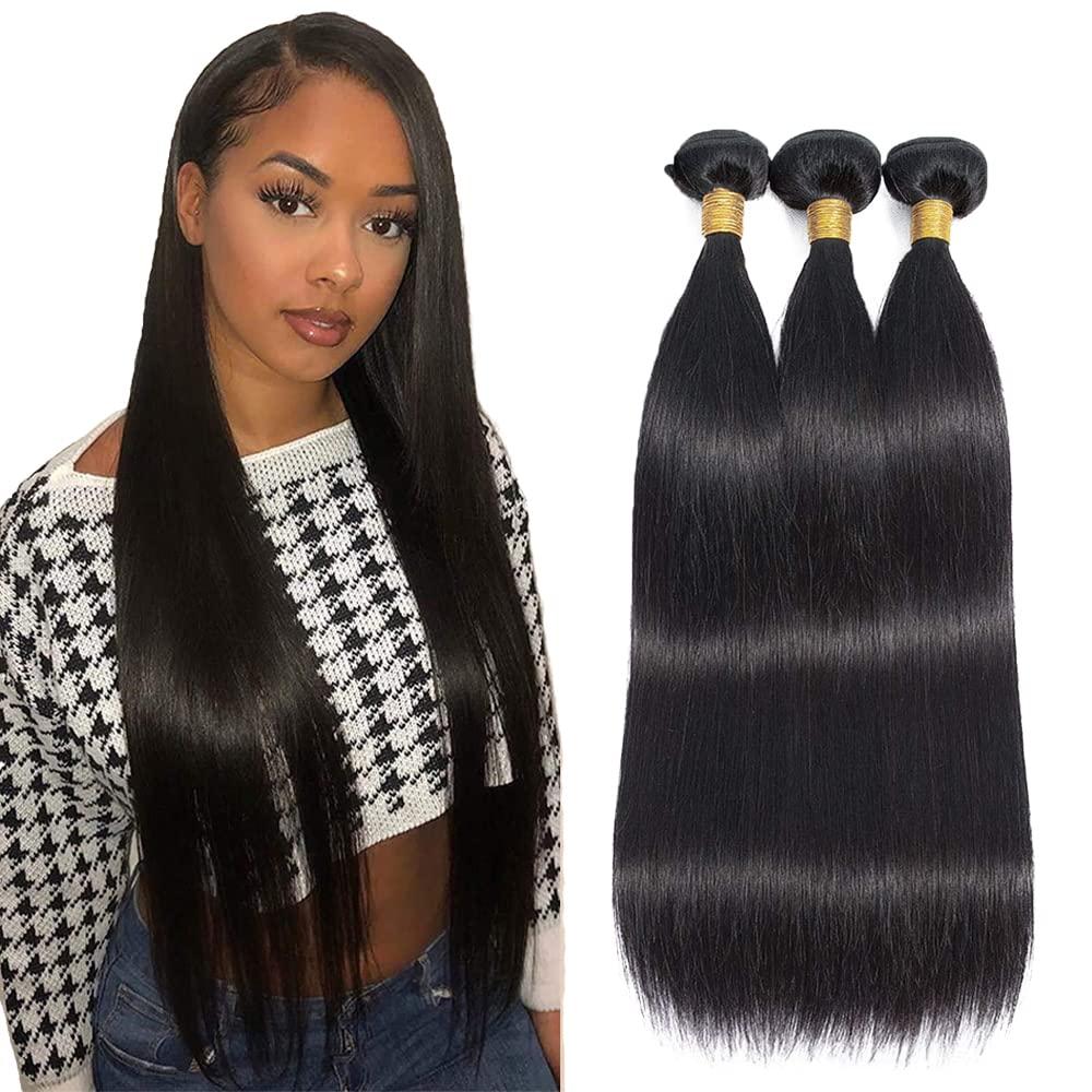 Bundles Human Hair Color 1B Straight Bundle Brazilian Virgin Soft and Silky Remy Hair 3 Bundles 22 24 26 Inch Double Weft Natural Black Straight Bundle Hair Weave 300g