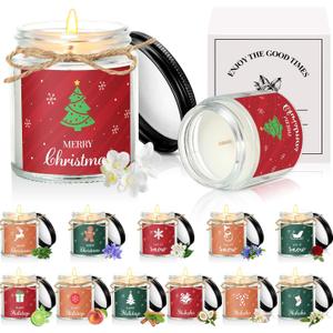 MTLEE 12 Pcs Christmas Candles Gifts Bulk Scented Candle Jars for Coworkers Women Aromatherapy Candles for Home Xmas Birthday Gifts Yoga (Bright Style)