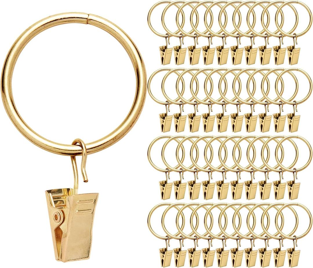 40 Pack Rings Curtain Clips Rustproof Metal Window Drapery Clip Vintage Heavy Duty Eyelet Curtain Rods Hangers Rings with Hooks, 1.25In Inner Diameter (Golden-Non Open)