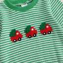ZAXARRA Baby Christmas Sweatshirt Romper Striped Waffle Knit Jumpsuit Christmas Tree Embroidery Cute Boy Girl Holiday Outfit (Green)