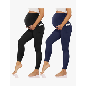 Happy.angel 2/3/4 Pack Maternity Leggings with Pockets Over the Belly, Womens Black Workout Yoga Pregnancy Pants, M