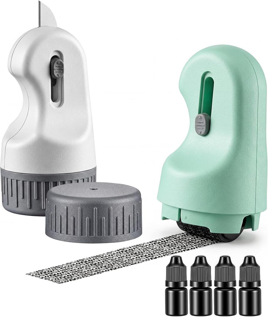 Outus 2 Pack 3-in-1 Identity Protection Roller Stamps with 4 Refills, Guard Your ID Confidential Roller Stamp, Identity Theft Prevention, Address Blocker, Wide Rolling, Security for Id, Mail