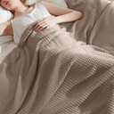 Bedsure Gentlesoft 100% Cotton Blanket King Size for Bed - Cooling Breathable and Soft for Summer, Thick Cozy Waffle Weave Blanket Gifts for Women, Light Brown, 104x90 inches