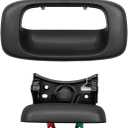Tailgate Handle Latch and Bezel Trim, with 2pcs Rod Clips, Compatible with 1999-2007 Chevy Silverado GMC Sierra, Tailgate Tail Gate Handle Replaces# 15997911, 15228539, 15228541, 15228540