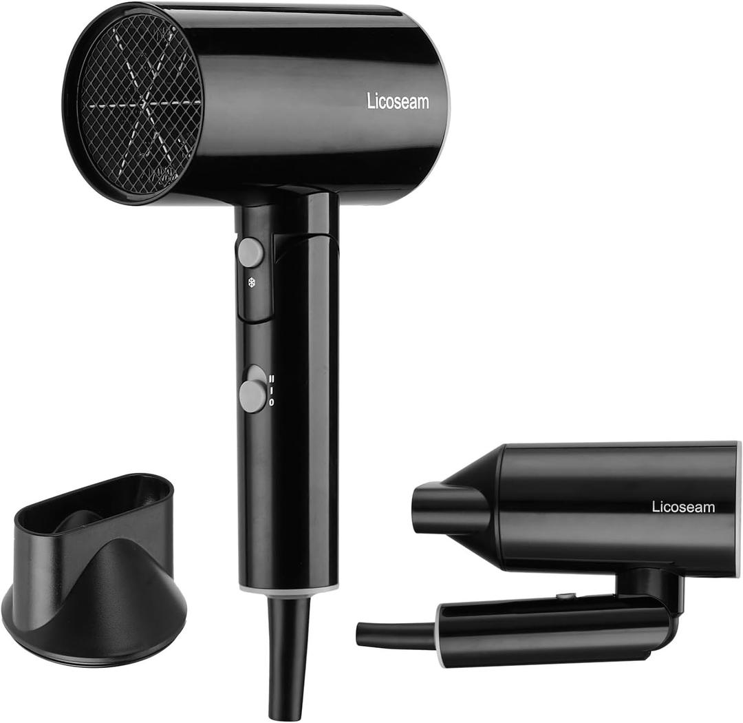 Hair Dryer, 1600W Small Foldable Hair Blow Dryer, Fast Drying Compact Hair Dryer, Black