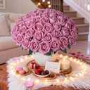 50 PCS Dusty Roses Artificial Flowers, Fake Roses with Stem Realistic Silk Roses for DIY Wedding Bouquets Tables Centerpieces Arrangements Baby Shower Birthday Home Decor Valentine's Day Gift for Her