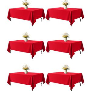 Red Fabric Rectangle Table Cloth - 6 Pack, 60"  102" Washable Tablecloth for 5FT Tables, Wrinkle-Resistant & Heat-Proof Table Cover for Weddings, Dinners & Parties