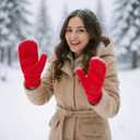 Women's Winter Mittens for Adult Ladies Soft Knitted Gloves Thick Crochet Mittens Cold Weather Accessory(S/M) (Red, M)