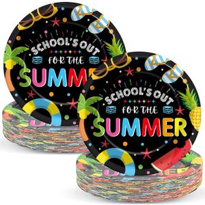48Pcs School's Out for The Summer Party Plates for End of School Year Party Decorations Summer End of School Disposable Dessert Plates School's Out Themed 7 Inch Decors for Graduation Party Supplies