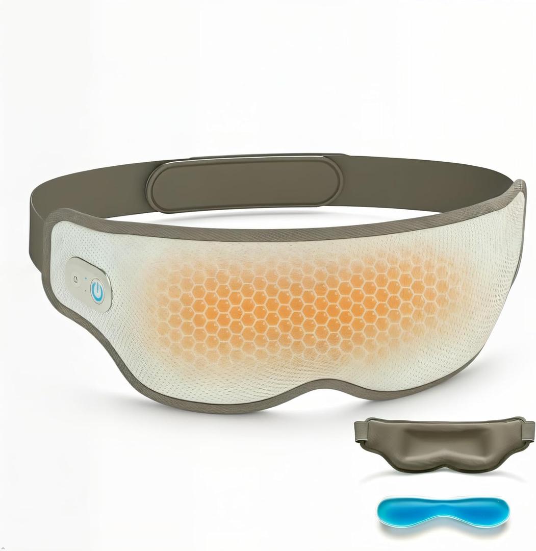 SENAINS Cordless Heated Eye Mask with Vibration - 3D Contoured Warm Compress for Dry Eyes, Migraine & Stye Relief - Electric Sleep Mask with Cold Gel Pack, Magnetic Charging, Auto-Off (Gray)