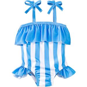 Weebaby Baby Girl Swimsuit One Piece Toddler Swimsuit Girl Newborn Infant Swimwear Strawberry Bathing Suits for Girls (3-6Months, Blue Stripe)