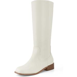 Shoe'N Tale Women's Knee High Boots Block Low Heel Square Toe with Side Zipper Fall and Winter Fashion Comfortable Boots (7, White)