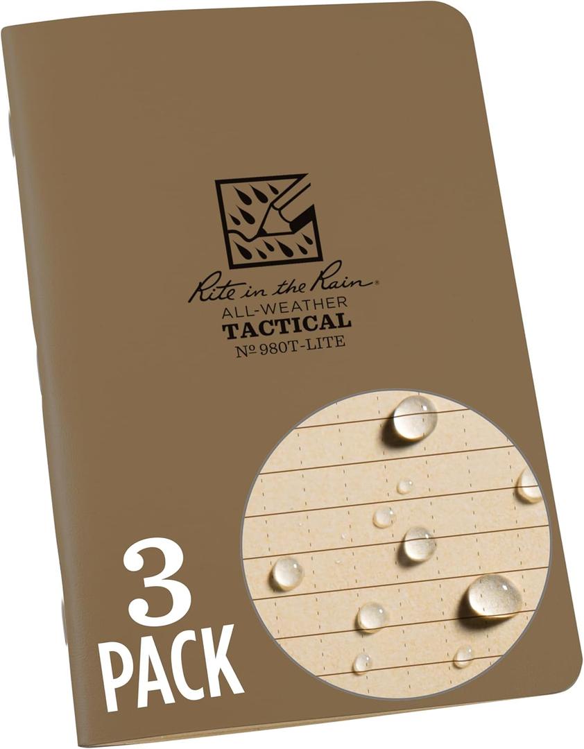 Rite in the Rain Weatherproof Leader Book, 4.625 x 7, Tactical Tan Stapled Notebook, Universal Pattern with Army Reference Material (No. 980T-LITE)